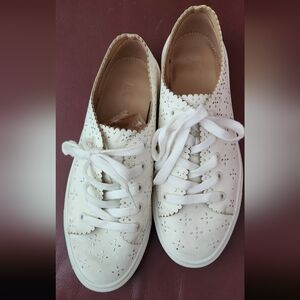 Women's White Lace-Up Sneakers with Silver Sparkles. Cute.